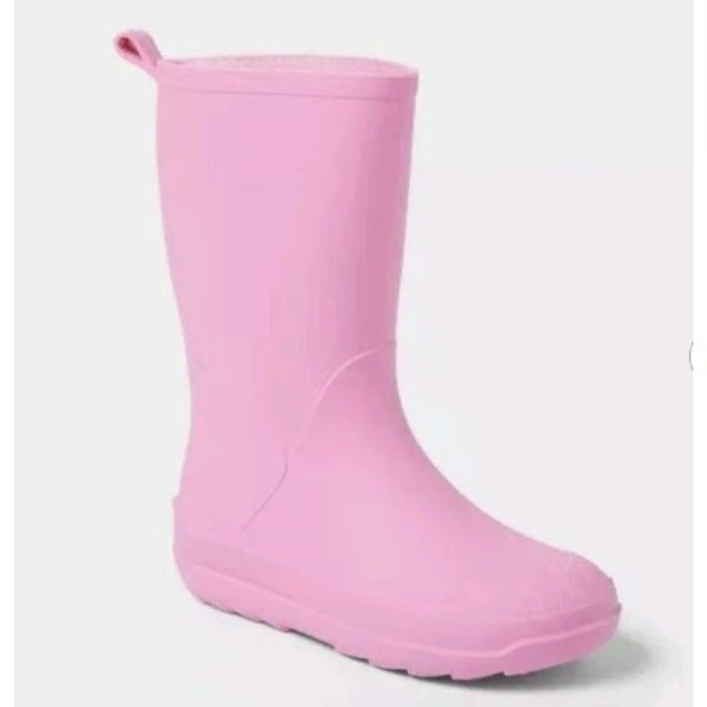 Cat & Jack Andy Rain Boots Big Girls Size 5 Pink Waterproof Pull On Wedge Heel